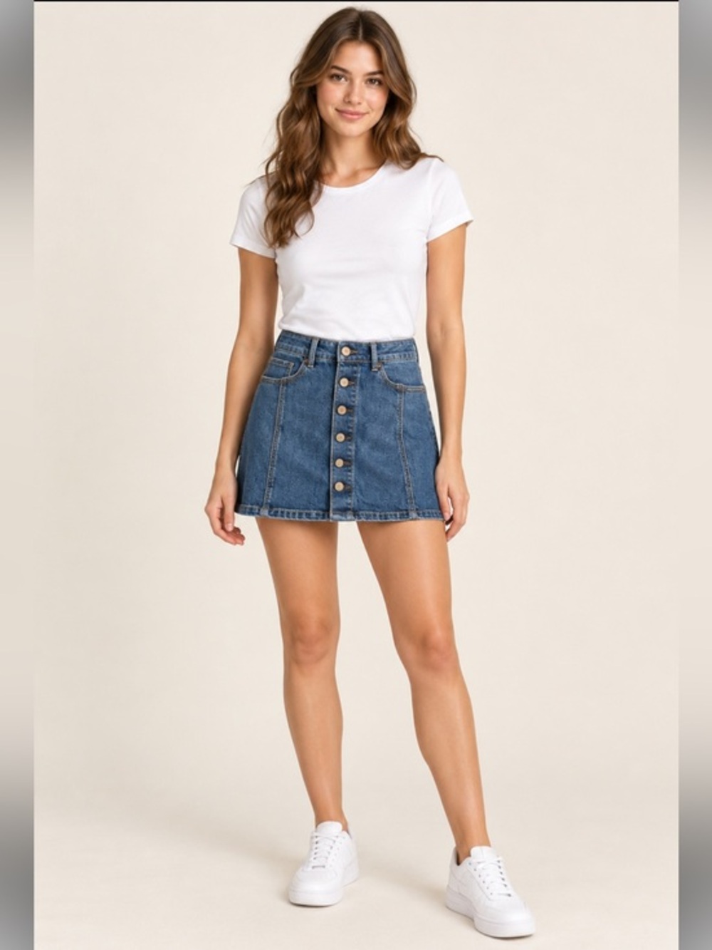 American Eagle Denim Mini Skirt Size 2 Blue Button Front Super Stretch A Line
